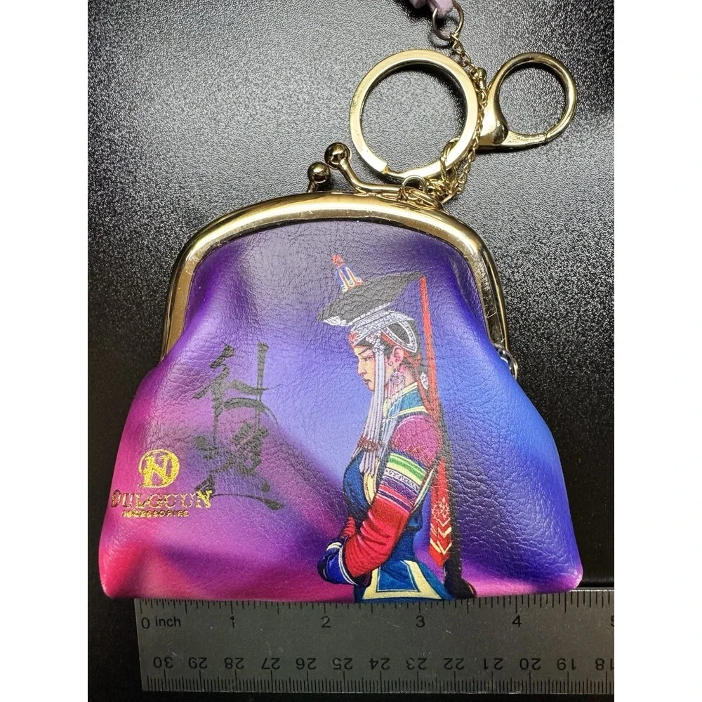 OULGUN Asian Ethnic Art Coin Purse Keychain Kiss Lock Mini Wallet‎